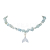 Natural Aquamarine Chip & Imitaton Round Pearl Beaded Adjustable Necklaces NJEW-JN05227-05-2