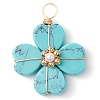 Synthetic Turquoise Clover Pendants PALLOY-JF03180-03-1