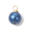 Baking Paint Pearlized Glass Pearl Round Charms with Brass Bails PALLOY-JF04897-3