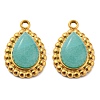 Natural Amazonite 304 Stainless Steel Teardrop Charms G-D075-01G-03-1
