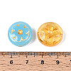 Flat Round with Flower Glass Beads GLAA-T025-59M-3