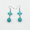Cross & Round Ball Synthetic Turquoise & Alloy Dangle Earrings WG2299-8-1