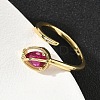 Flower Brass Micro Pave Cubic Zirconia Cuff Rings for Women RJEW-A069-05G-02-3