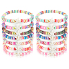14Pcs 7 Colors Handmade Plum Polymer Clay Beads Stretch Bracelets BJEW-BC00001-1