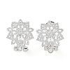Hollow Flower Brass Micro Pave Cubic Zirconia Stud Earrings Finding KK-E083-14P-1