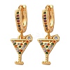 Wine Glass Brass Micro Pave Cubic Zirconia Dangle Hoop Earrings EJEW-F384-16G-02-4