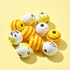 10Pcs 4 Styles Printed Natural Wood European Beads WOOD-FS0001-16-2