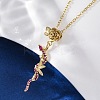 Brass Micro Pave Camellia Cubic Zirconia Flower Snake Pendant Necklaces LS-NJEW-S438-02D-G-1