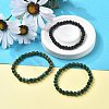 3Pcs 3 Style Natural African Turquoise(Jasper) & Black Agate Round Beaded Stretch Bracelets Set PW23030764297-1