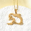 304 Stainless Steel Laser Cut Penguin with Fish Pendant Necklaces for Women Men NJEW-Q032-01B-G-1