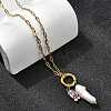 Natural Keshi Pearl Stick & Rectangle Purple Glass Pendant 304 Stainless Steel Paperclip hain Necklaces for Women NJEW-K255-54G-3