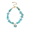 3Pcs 3 Styles Zinc Alloy Enamel Shell Shape Charm Round Shell Pearl & Dyed Synthetic Turquoise Starfish & Magnesite & Opalite & Natural Rose Quartz Chip Beaded Anklets AJEW-AN00735-3