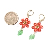 304 Stainless Steel Flower with Leaf Leverback Earrings EJEW-MZ00456-5