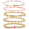 5Pcs 5 Styles Brass & Plastic & Glass Beads Stretch Bracelets LY1914-1-1