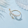 Copper Wire Wrapped Natural Cultured Freshwater Pearl Open Ring RJEW-JR00633-2