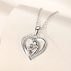 Mother's Day Brass Micro Pave Clear Cubic Zirconia Mother and Baby Heart Pendant Necklaces for Women NJEW-C085-01A-P-1
