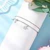 2Pcs 2 Styles 304 Stainless Steel Cable Chain Paperclip Chain Charm Double Layer Anklets for Women AJEW-AN00740-02-3