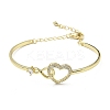 Infinity Heart Brass with Clear Cubic Zirconia Cuff Bangle with Safety Chains LS-BJEW-L683-02G-1