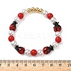 Brass & Lampwork & ABS Imitation Pearl Beaded Stretch Bracelets for Women BJEW-F515-08G-5
