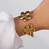 304 Stainless Steel Flower Cuff Bangles for Women LS-BJEW-A154-02B-G-1