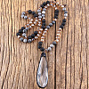 Bohemian Style Teardrop Glass Pendant Natural Lava Rock & Map Stone Round Beaded Long Necklaces for Women FS-WG767EC-01-1
