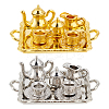 2 Sets 2 Colors Alloy Teacup & Saucer & Teapot Set AJEW-GO0001-72-1