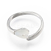 Natural Shell Heart Open Cuff Ring with Clear Cubic Zirconia RJEW-N039-09P-2