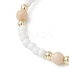 2Pcs Natural Fossil & Glass Round Beaded Stretch Bracelets for Women BJEW-JB13308-4
