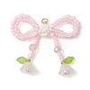 Glass Seed Beaded Bowknot & Flower Pendants PALLOY-MZ01220-01-1