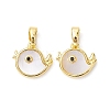 Rack Plating Brass Pave Shell Bird Charms with Black Cubic Zirconia KK-K360-07G-1