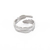 Non-Tarnish 304 Stainless Steel Leaf Open Cuff Ring for Women RJEW-S405-196P-1