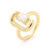 Letter C & Rectangle Brass Micro Pave Clear Cubic Zirconia Open Cuff Rings RJEW-G309-27G-1