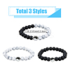 3Pcs 3 Styles Natural Howlite & Frosted Black Stone Beaded Stretch Bracelets Set BJEW-FI0001-21-2
