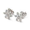 Flower Brass Micro Pave Clear Cubic Zirconia Stud Earrings LS-EJEW-F383-07P-2