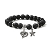 Natural Lava Rock Round Beaded Stretch Bracelets BJEW-JB09900-01-1