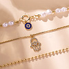 Zinc Alloy Iron Sapphire Rhinestone Hamsa Hand Pendant 3 Layer Necklaces FS-WGD7493-01-4