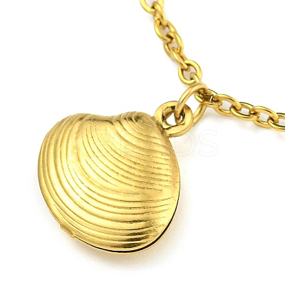 PVD Vacuum Plating Summer Beach 304 Stainless Steel Cable Chains Shell Shaped Charm Bracelets BJEW-P334-06G-1