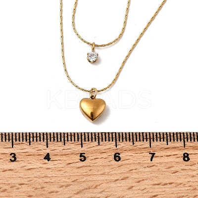 304 Stainless Steel Heart Pendant Double Layered Necklaces for Women NJEW-Z091-01G-1