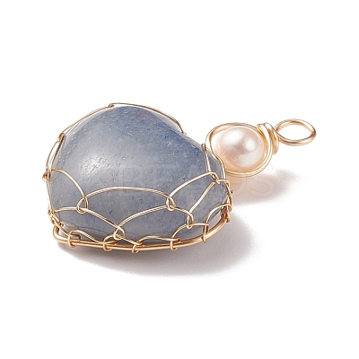 Natural Blue Aventueine & Freshwater Pearl Pendants PALLOY-JF01661-07-1