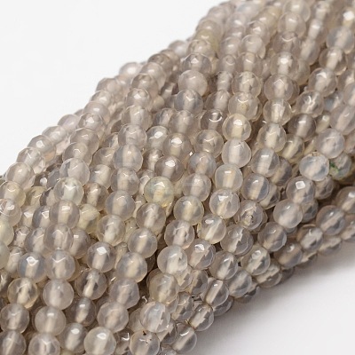 Faceted Natural Agate Round Beads Strands G-E318C-4mm-12-1
