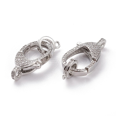 Brass Micro Pave Clear Cubic Zirconia Lobster Claw Clasps KK-C100-43G-P-1