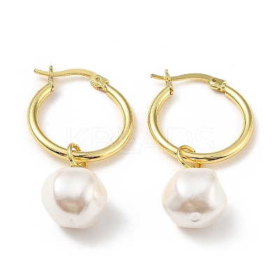 Plastic Pearl Dangle Hoop Earrings X-EJEW-A070-01G-1