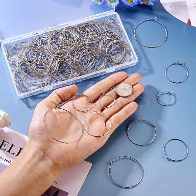 168Pcs 7 Styles 316L Surgical Stainless Steel Hoop Earring Findings STAS-TA0002-82-1