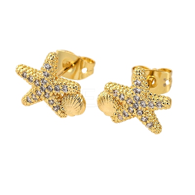 Brass Micro Pave Clear Cubic Zirconia Earrings LS-EJEW-D328-03G-02-1