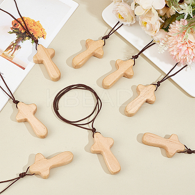 Wood Cross Pendant Decorations WOOD-WH0034-55B-1