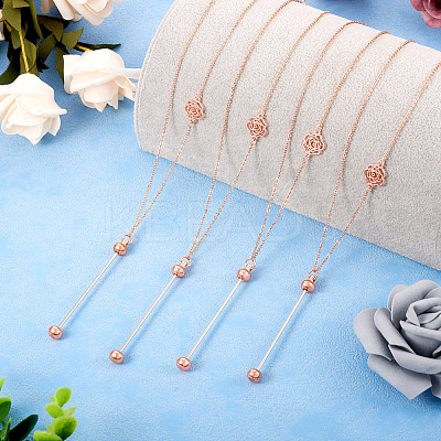 304 Stainless Steel Rose Flower Chain Necklaces NJEW-TAC0021-1