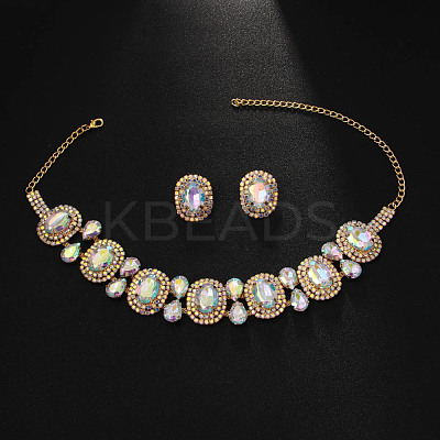Oval Alloy Glass Pendant Necklaces & Stud Earrings Sets FS-WG19BF3-02-1