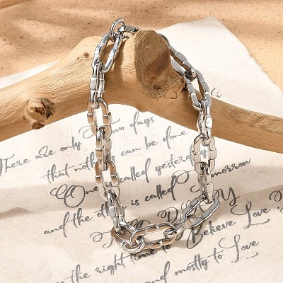 304 Stainless Steel Dapped Chain Bracelets for Women BJEW-F488-61P-1