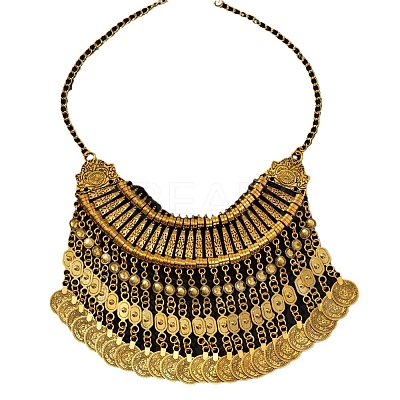 Tibetan Style Zinc Alloy Coin Tassel Chunky Bib Necklaces for Women FS-WGCC506-01-1