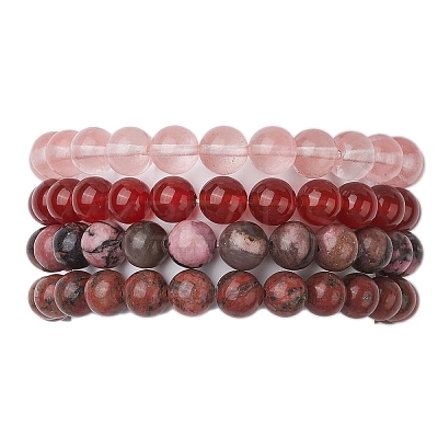 4Pcs Constellation 8mm Round Natural Sesame Jasper & Carnelian & Rhodonite BJEW-JB10636-1